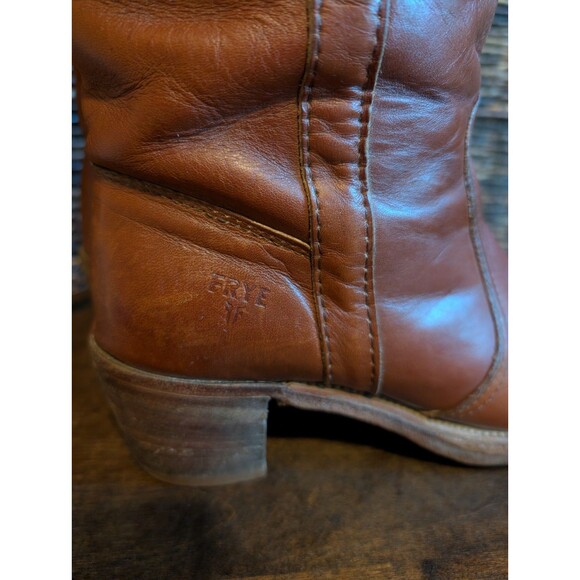 Vintage Frye Jane Stitch Leather Riding Boots Women's 8 Cognac Western 70s - Picture 2 of 15